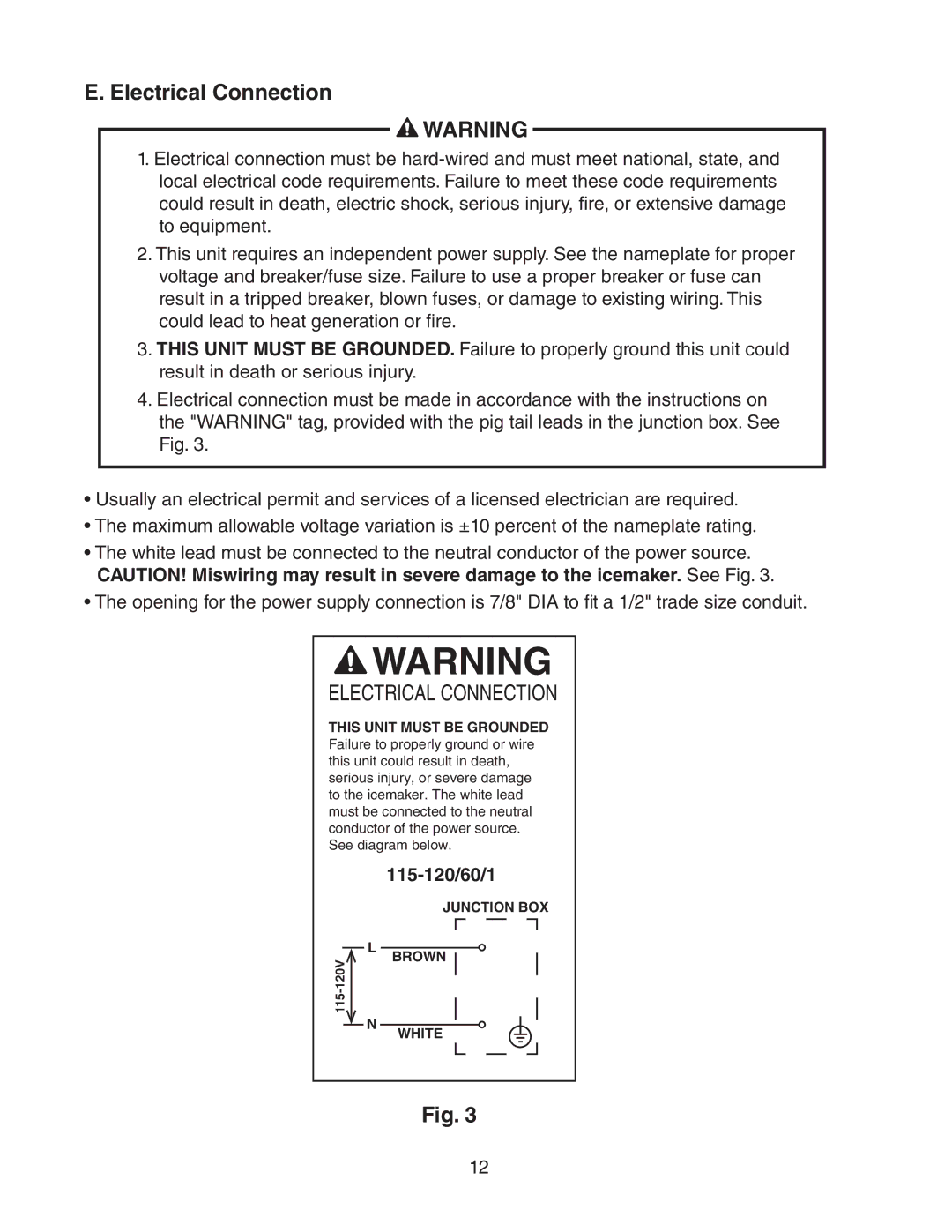 Hoshizaki DCM-300BAH(-OS) instruction manual  Warning, Electrical Connection 